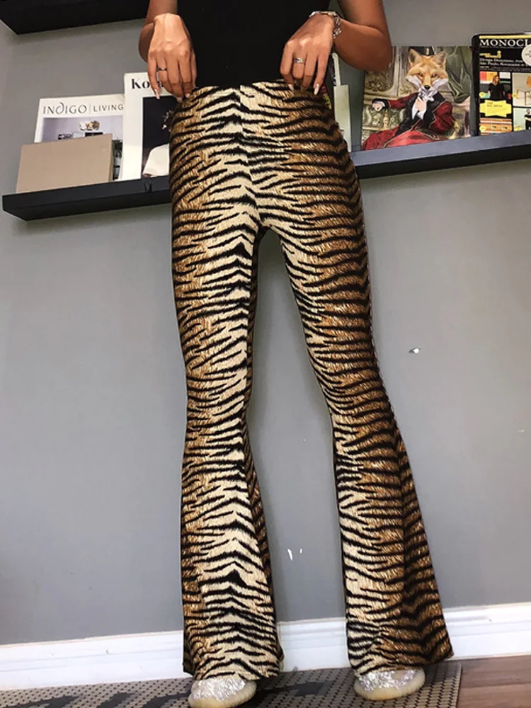 Spring and Autumn Fashion New Women's Tiger Print Trousers Streetwear Slim-fitting Flared Pants Elegant Women's Casual Pant