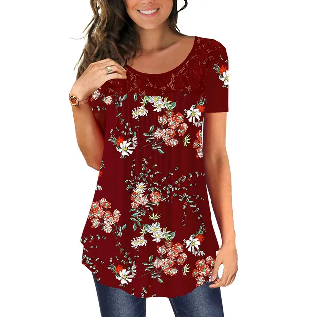 flower printing Women Casual Tunic Tops 