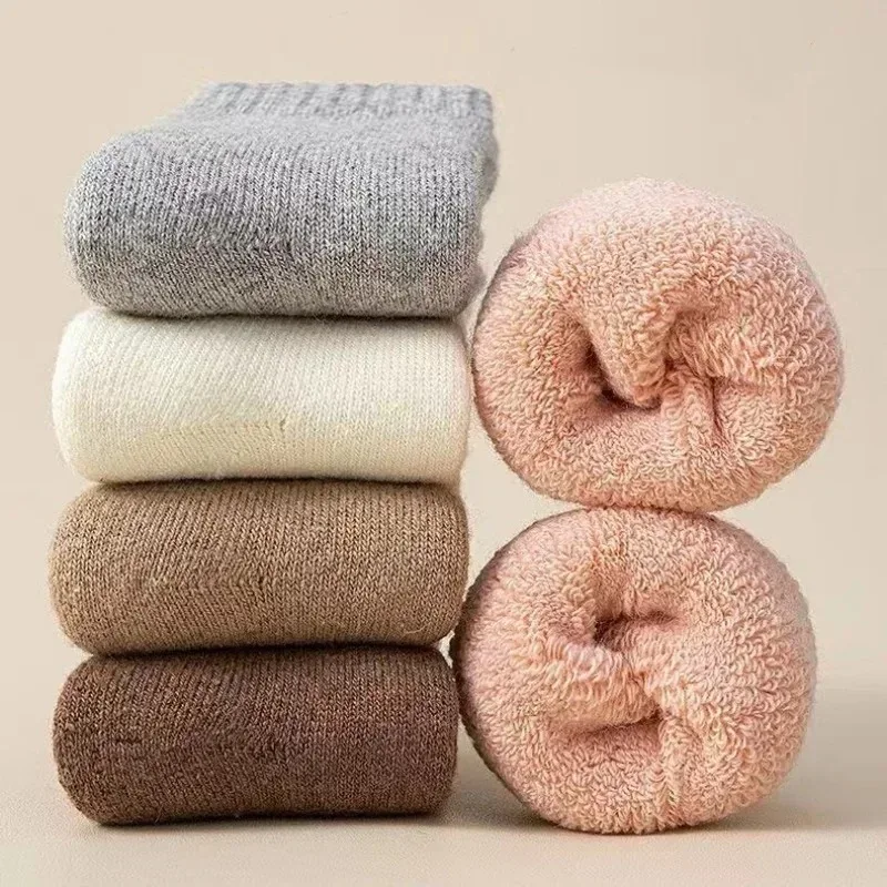 Winter Wool Cashmere Warm Baby Kids Socks for Boys Girls Solid Color Calf Socks Thickened Thermal Children Christmas Clothes