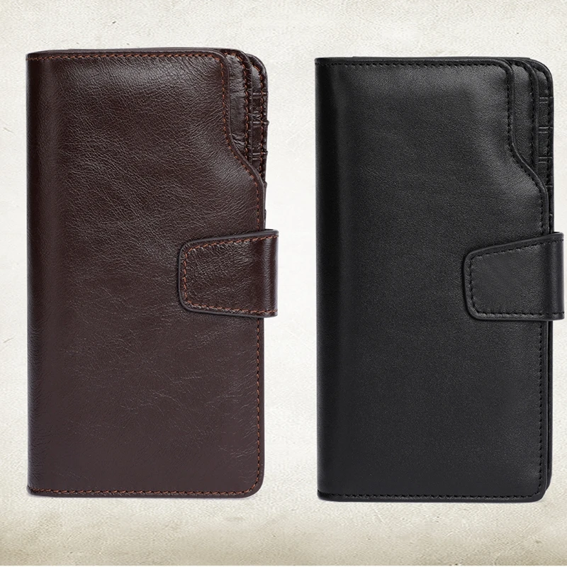 Men's Clutch bag Business Fashion Multi-card Leather Long Wallet Large Capacity First Layer Leather Clutch