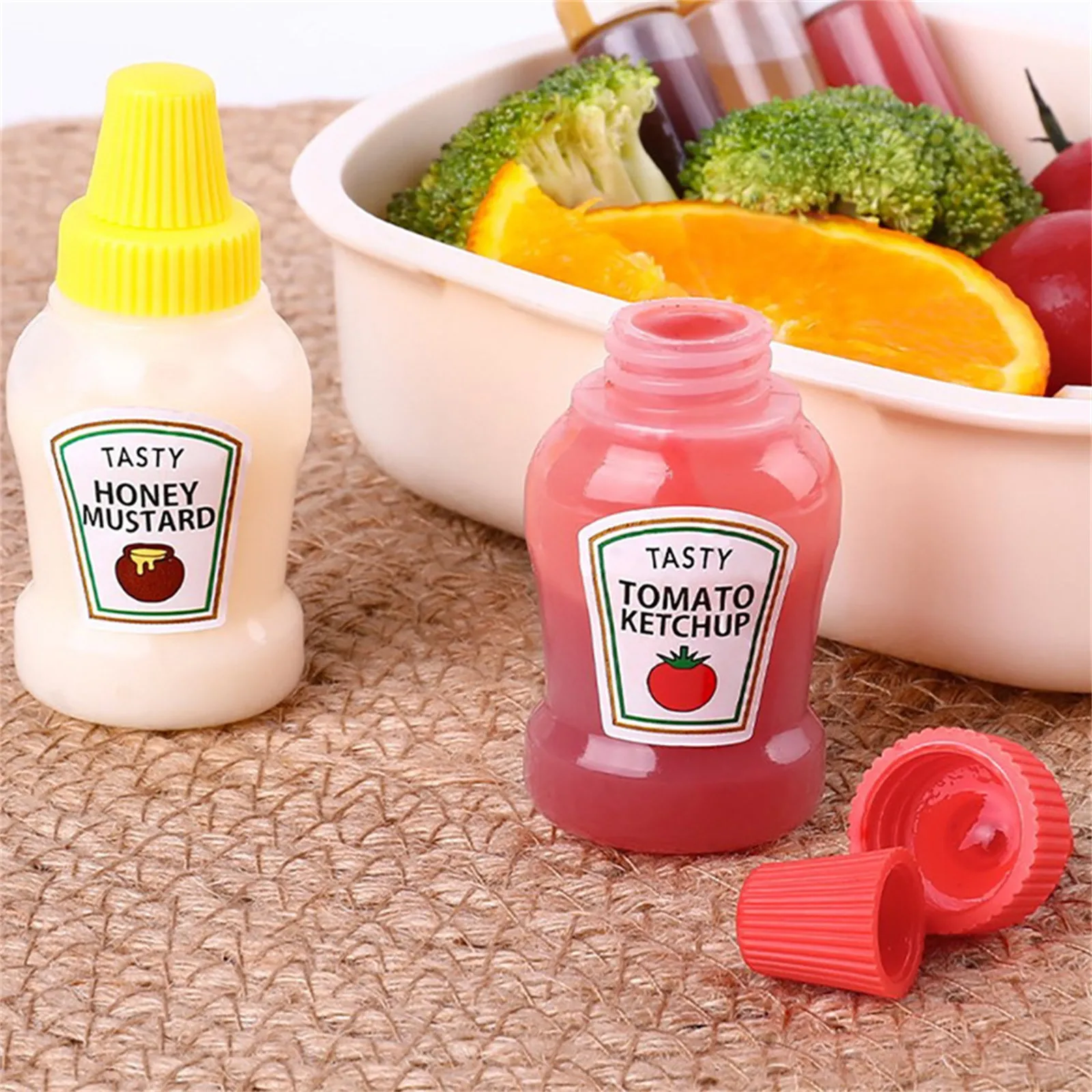 Condiment Bottles, 4pcs Portable Seasoning Storage Containers Jars BBQ  School Bento Box Dressing Dispensers For Ketchup，Honey 5