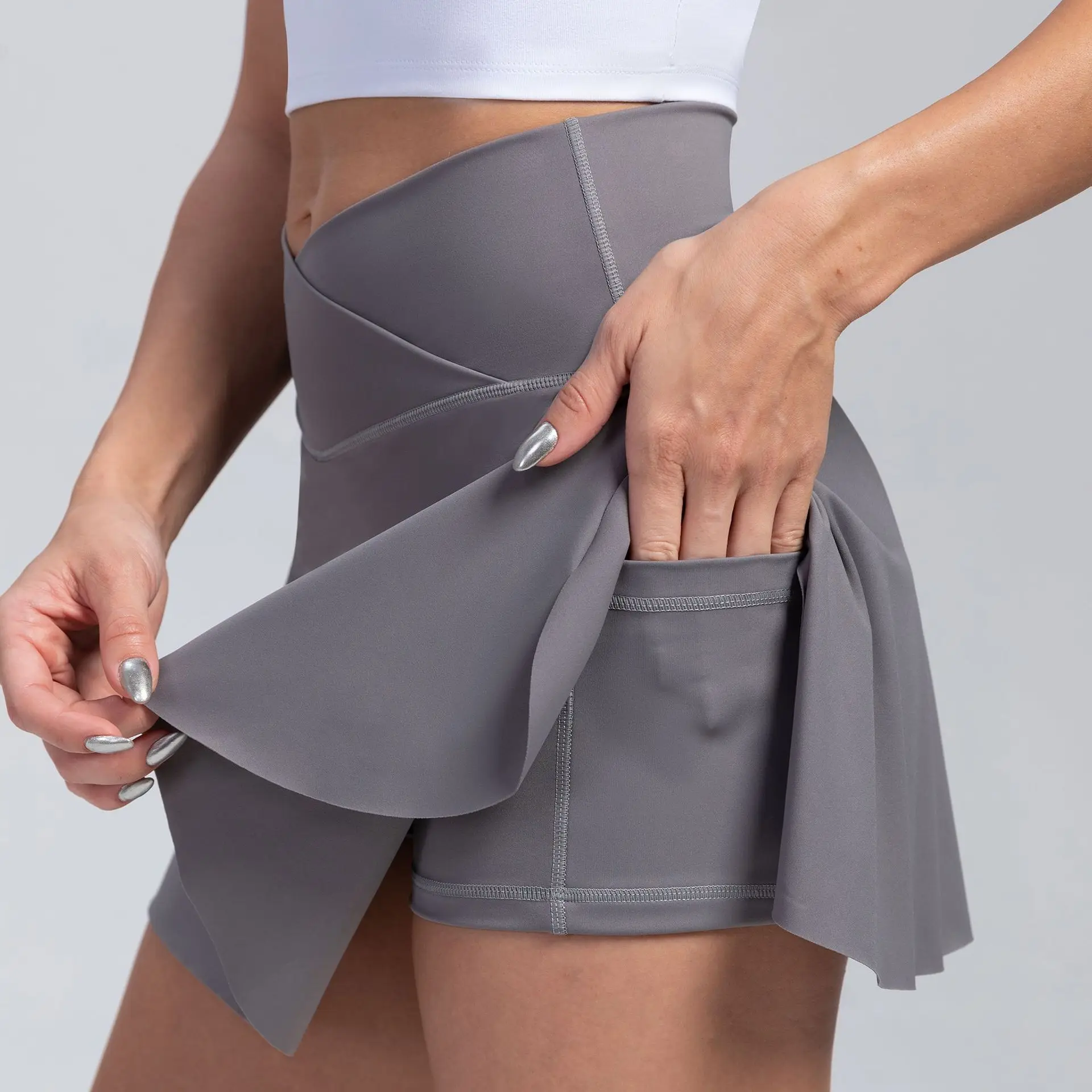 Sports Skirts Women 2 in 1 Yoga Shorts Side Fork Fitness Running Tennis Badminton Anti Exposure Gym Sportswear