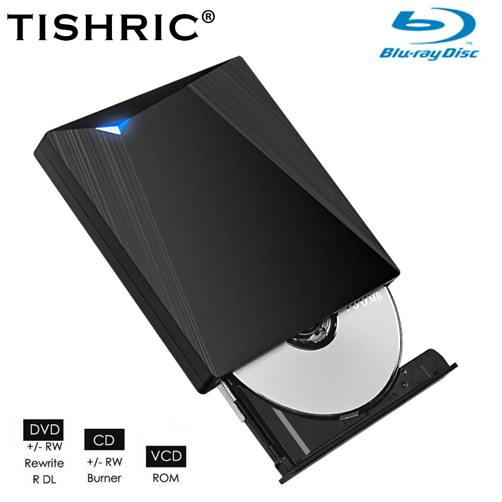 

Внешний оптический привод TISHRIC A21-SU Blu Ray USB3.0, устройство для чтения 3D Blu-Ray, тонкий оптический Привод BD CD DVD для компьютера