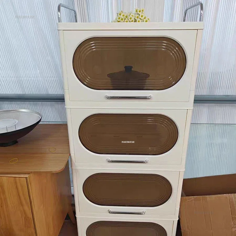 Nordic Multi-functional Home Portable Storage Cabinets Small Apartment Kitchen Cabinets Multi-layer Kitchen Cabinet with Pulleys 5