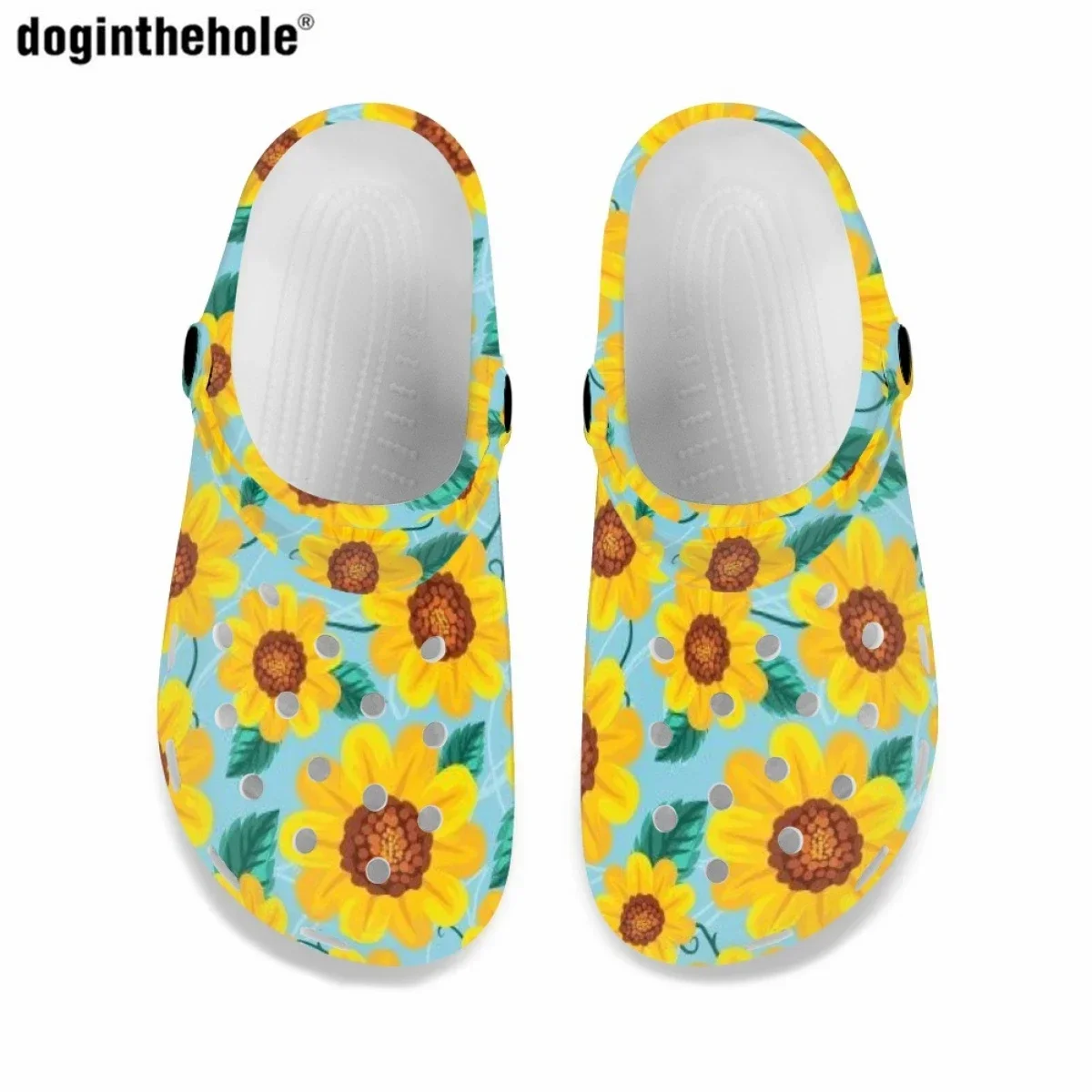 Fashion Trend Sunflower Design Women Hole Shoes Summer Light Breathable Outdoor Beach Sandals Home Non-slip Slipper