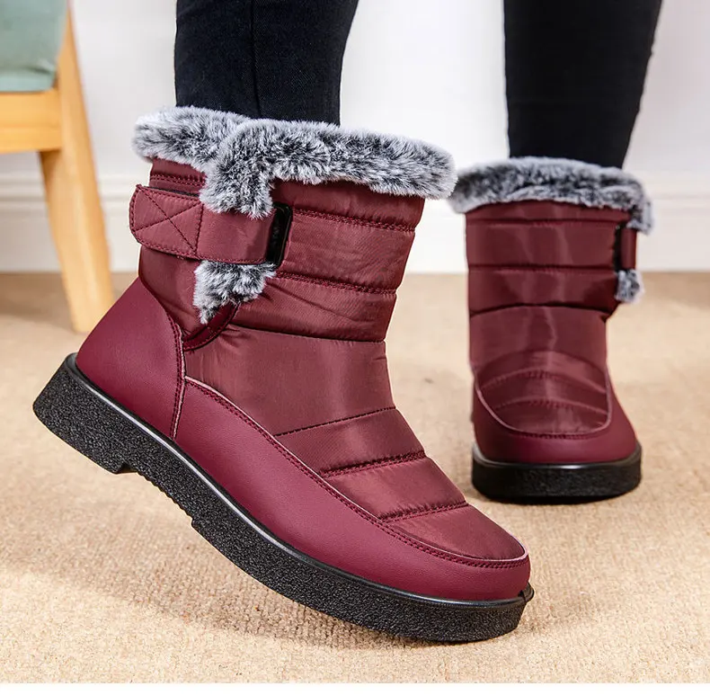 Frauen Stiefel 2025, Neue Wasserdichte Pelz Stiefel Für Winter Schuhe Frau Elegante Mit Hohen Absätzen Schnee Stiefel Schwarz Gummi Botas Mujer Footwear – Detail 9
