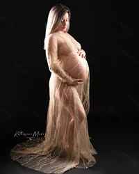 Bohemian Lace Maternity Dress For Photo Shoot Bling Glitter Clothes Photo Shoot Baby Shower Gown Photography Crown Headdress