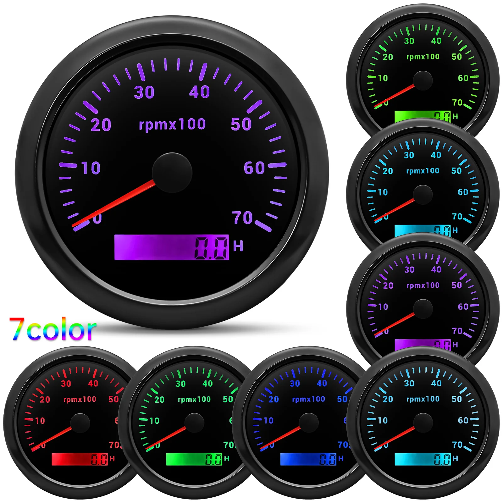 3000~7000 RPM 85MM Tachometer with 7 Color Light for Auto Boat Yacht Waterproof Gauge Counter Digital Hourmeter 12V 24V Custom,tachometer gauge,engine tachometer,tachometer meter,engine hour meter