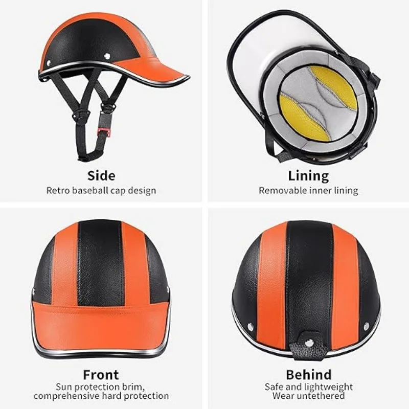 Baseball Cap Style Motorcycle Half Helmet ABS Material Safety Buckle Extended Brim Design for Summer
