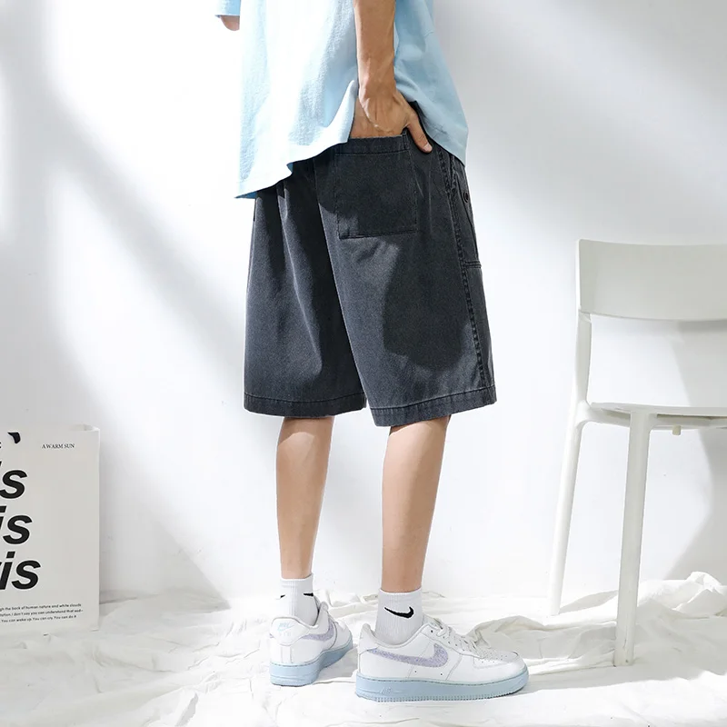 Men's Shorts Summer New Cargo Pants High Street Wash Pure Cotton Retro Harajuku Wide Leg Pants Joggers Men Basketball Shorts