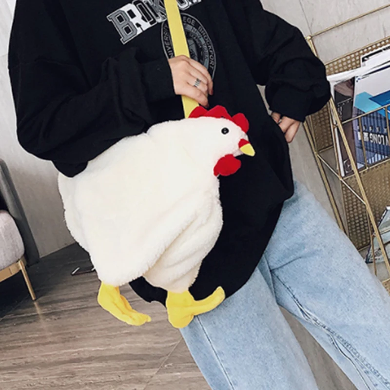 Vicyol S&D Bolso De Peluche Con Forma De Pollo – Mochila Divertida De Felpa – Con Asas Acolchadas Y Cremallera – Perfecta Para Niños Y Adultos