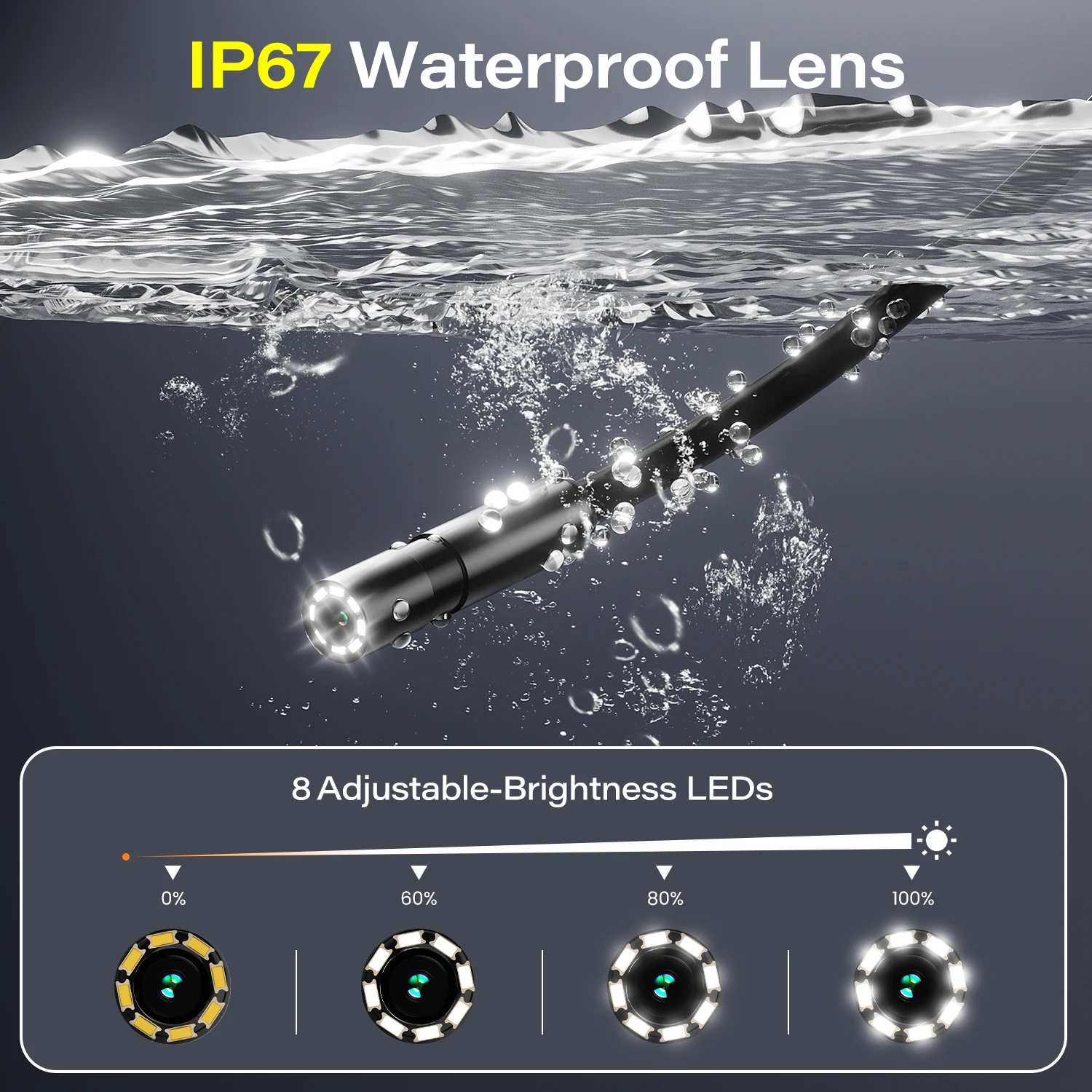 4.3'' IPS Screen Industrial Endoscope 8MM Probe 8LEDs Car Inspection Borescope Waterproof Plumbing Camera 2600mAh 5M Rigid Cable 5