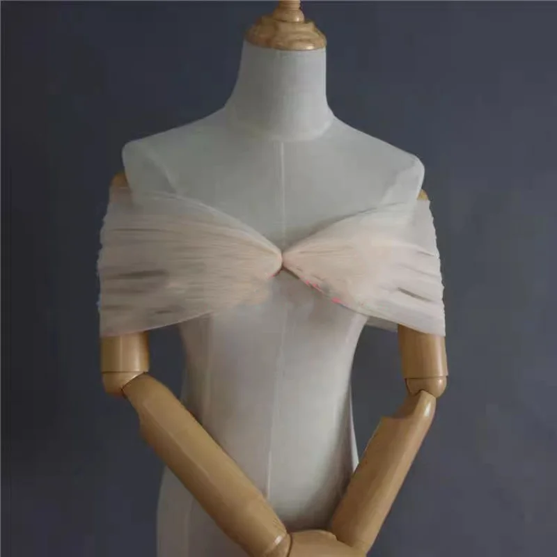 Capa Elegante Hombros Fiesta Chal De Novia Blanco Con Perlas - Capa De Tul Para Boda, Graduación, Fiesta, Largo 21.65 Chal Perlas Sintéticas