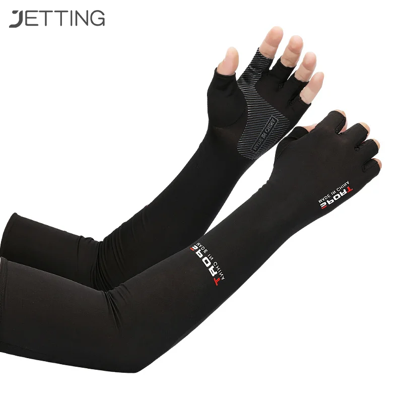 1Pair Sport Arm Sleeves Cycling Running Fishing Climbing Arm Cover Sun UV Protection Ice Cool Sleeves With 5-finger Cuff