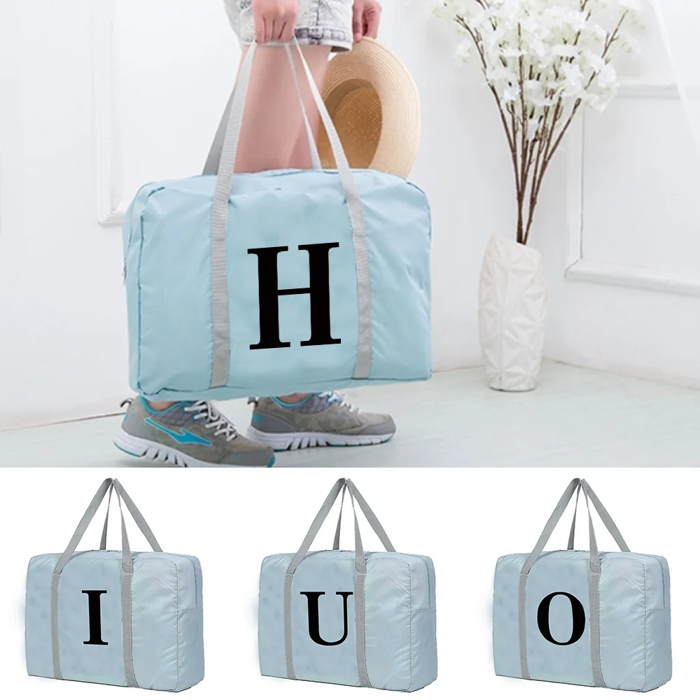 

Unisex Travel Bags Organizers Large Capacity Weekend Bag Black Letter Pattern Foldable Clothes Storage Carry on Handbags