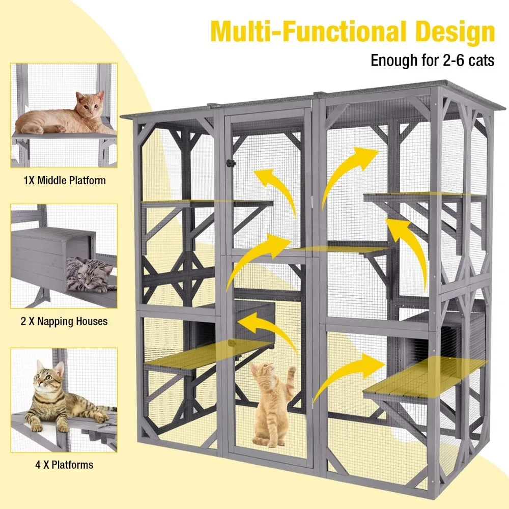 Outdoor Cat Enclosure Large for Multiple Cats, Outdoor Wooden Cat House