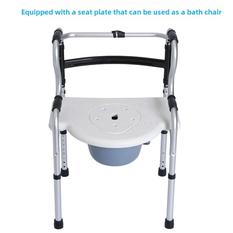 Aluminum Alloy Elderly Shower Chair Commode Chairs, Foldable Walker, Pushcart, Senior Mobility Aid, Rehabilitation Walking Frame