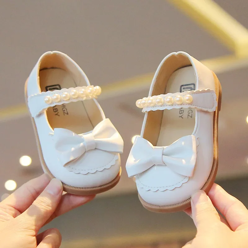 Children's Leather Shoes Kids Casual Shoes for Toddlers Little Girls Infants Spring Autumn Princess Pearls Bowtie
