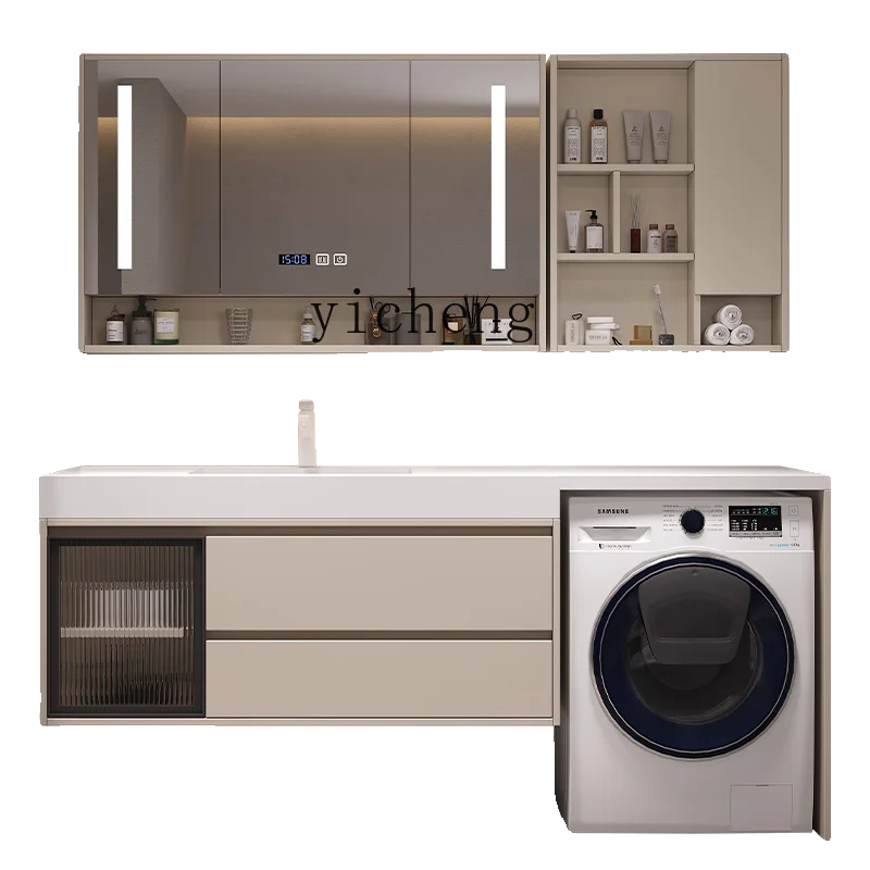 

XL Balcony Washing Machine Companion Stone Plate Hot Bend Whole Washbin Bathroom Cabinet Combination Hand Washing Washstand