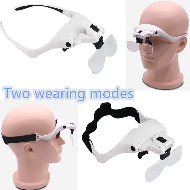 Magnifying Glasses Reading Jeweler Watch Illuminated Magnifier 5 Lens 2 Led Lights Adjustable Headband Eye Loupe Magnifier 2