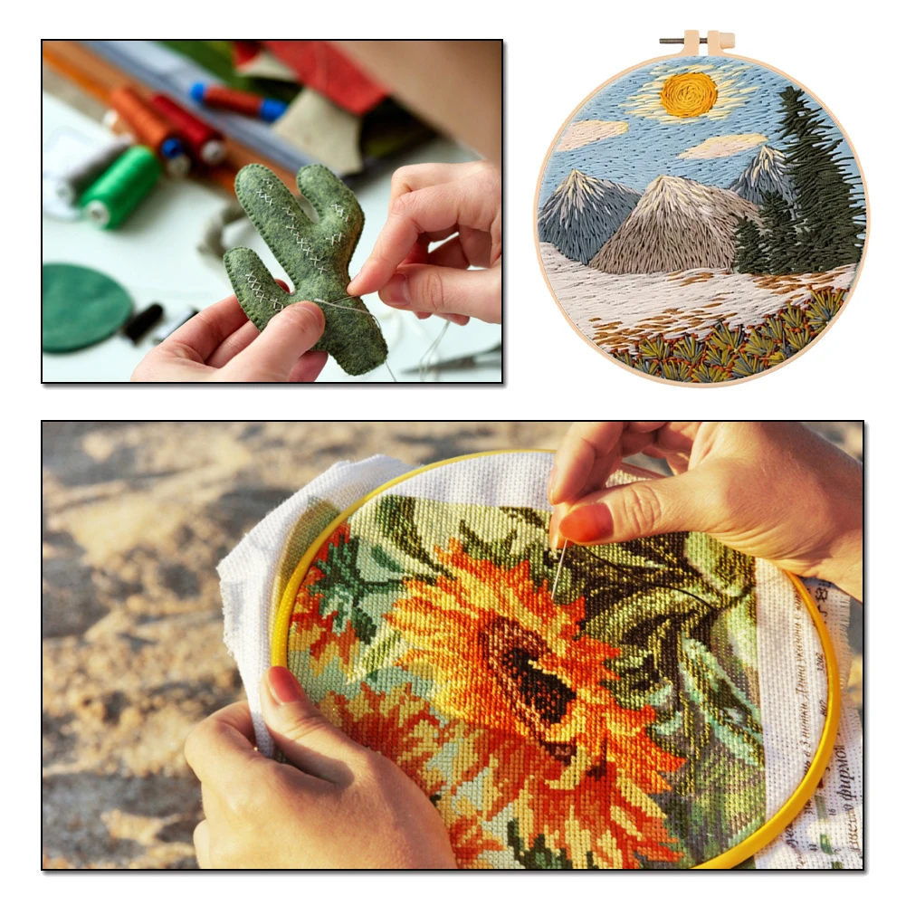 Cute Animal Needlework Embroidery Kit with Pattern Cotton Threads Needles Hoop Handmade Sewing Art Craft Kit for Home Decor