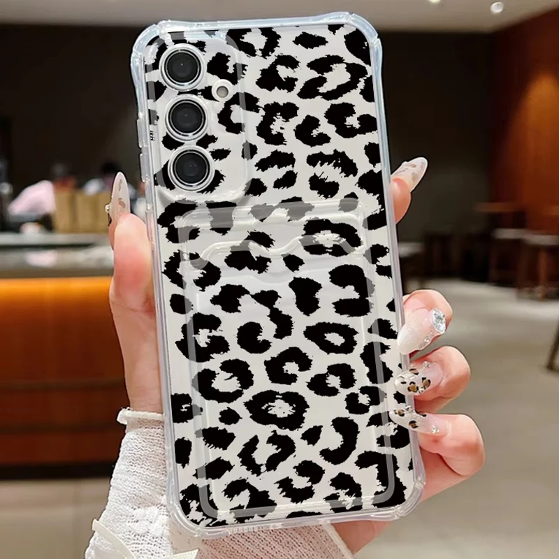 Leopard Print Clear Card Holder Phone Case Cover