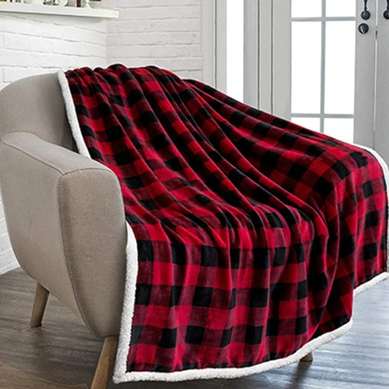 

Classic Red And Black Plaid Printed Sherpa Blanket Plaids Flannel Fuzzy Bedspreads Warm Plush Blankets For Bed Christmas Gift