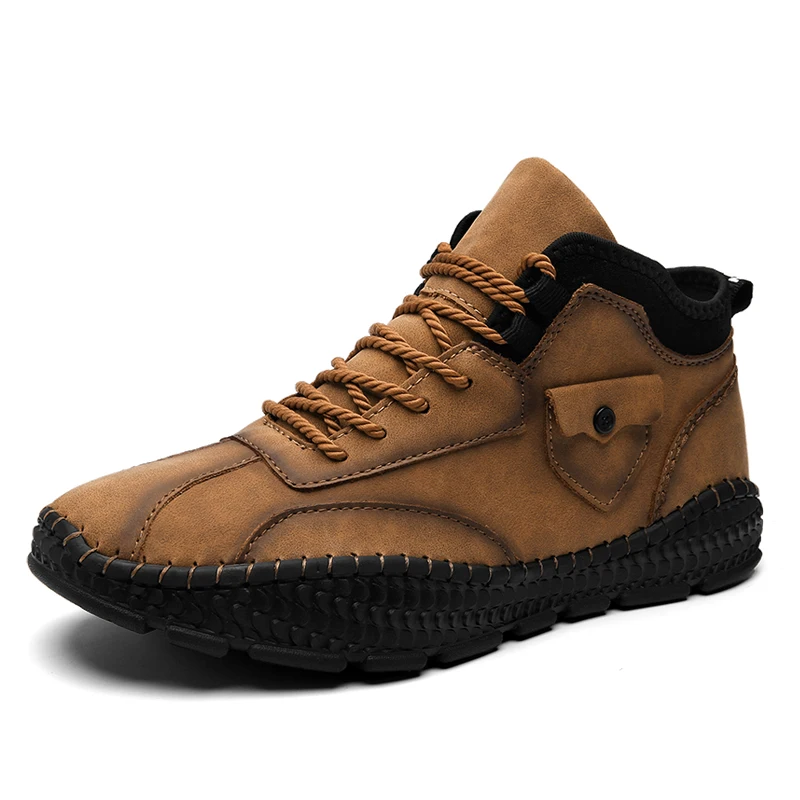 

Brand Outdoor Hiking Shoes Handmade Massage Soles Casual Shoes Men's Sports Shoes Green Men's High Top Shoes Big Size：38-48