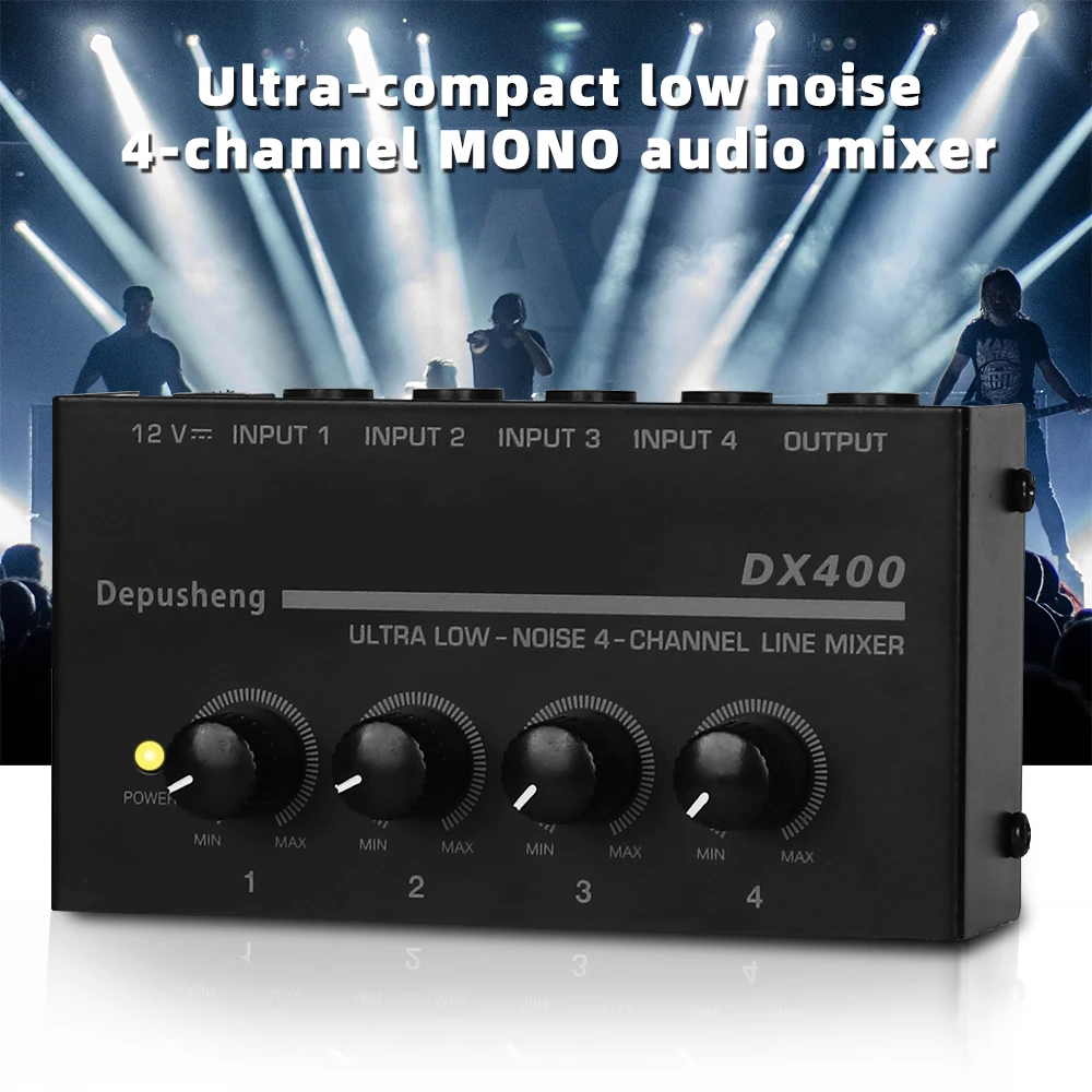 4 Channel Line Mixer Depusheng DX400 Mini Sound Mixer Power Supply DC5V Easy Operation audio mixer