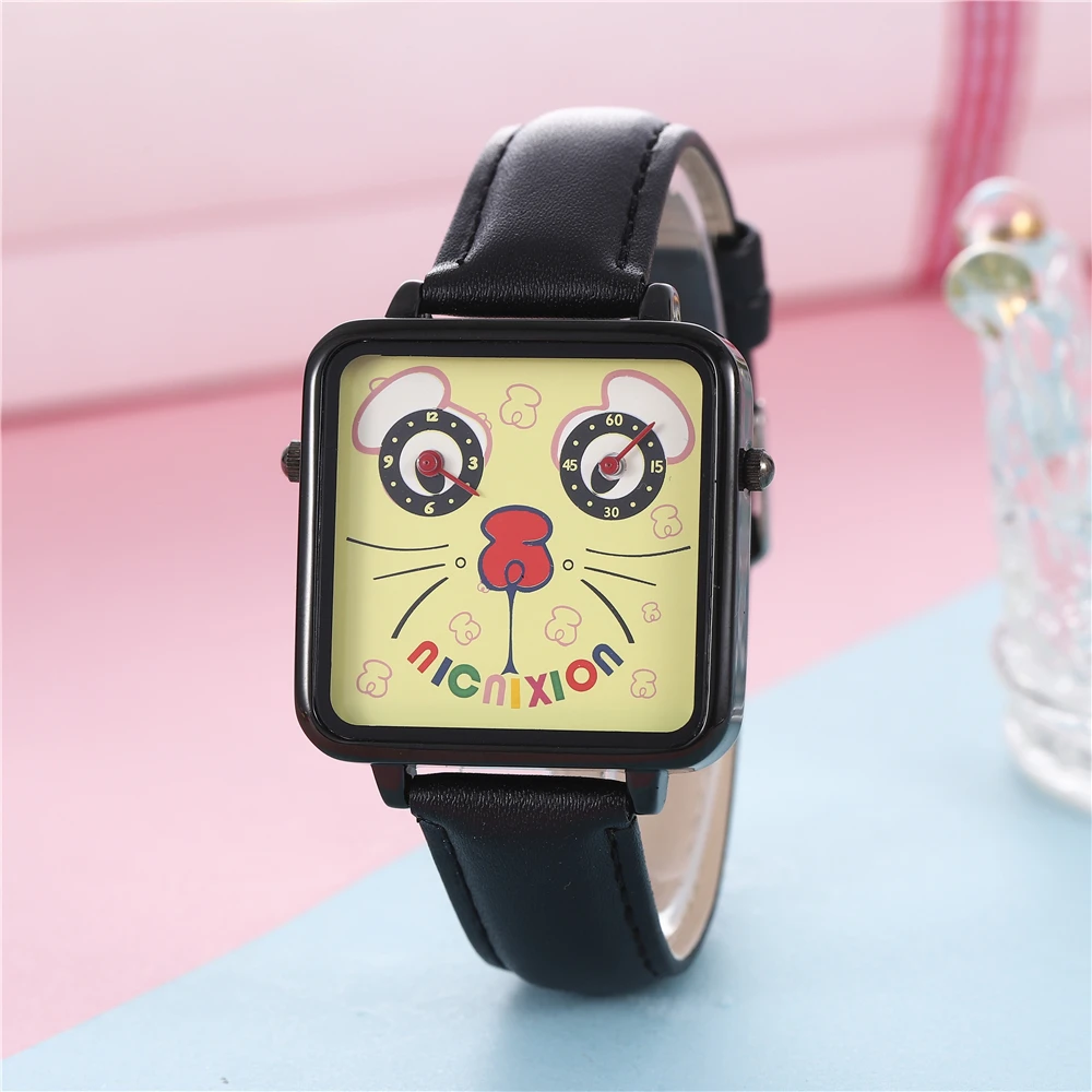 Fashion 2023 Brand Anime Men's And Women's Quartz Watches Creative Dual Pin Design Lady Waterproof Watch Casual PU Leather Clock