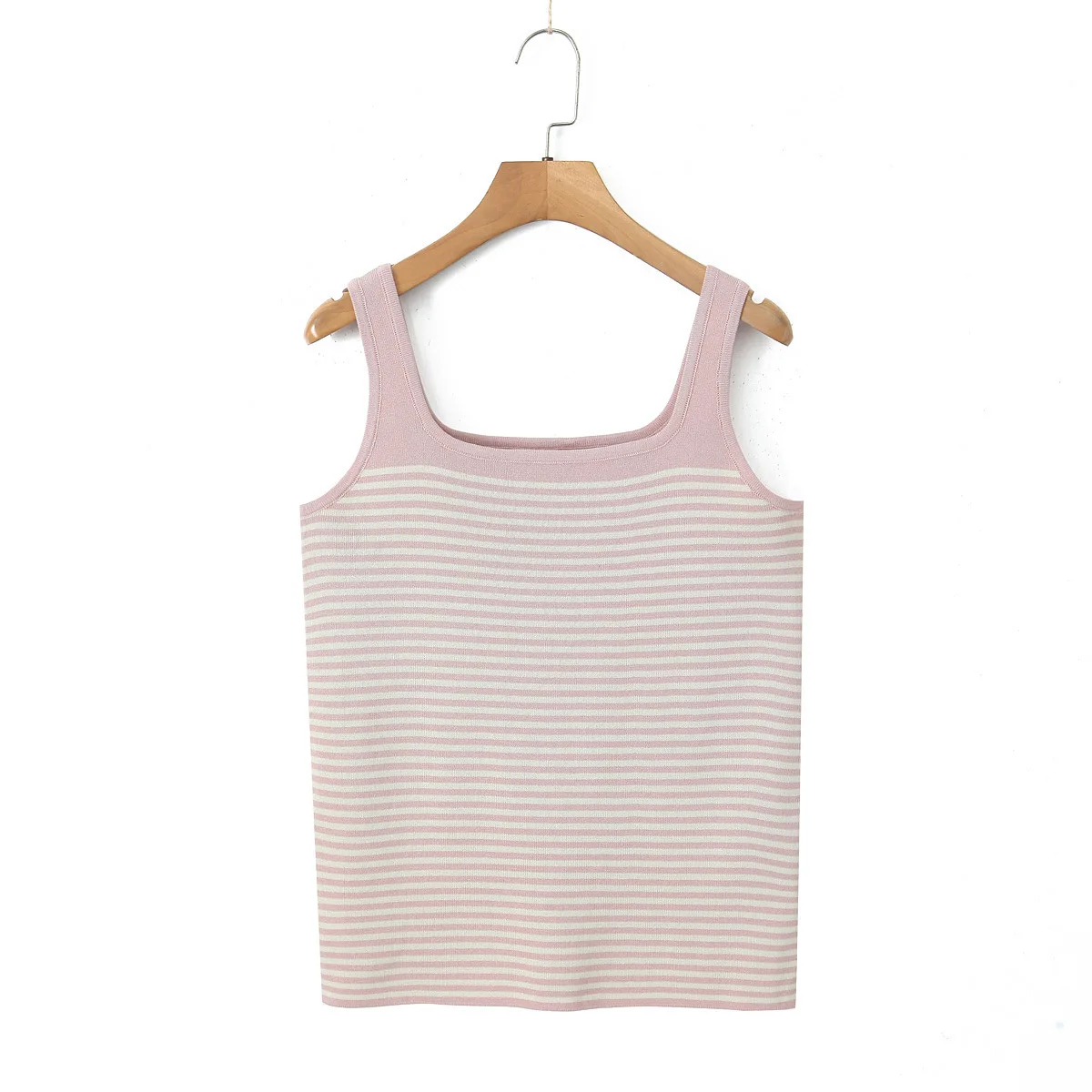 Pinstripe Knitted Camisole for Women, Wide Shoulder Strap, Simple Square Collar Tank Top, Good Quality, Plus Size, Autumn, 2024