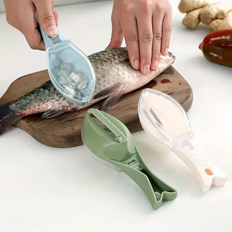 Fish Scales Scraper Fish Scale Cleaner Fish Scale Scraper Fish Scales Graters Scraper Fish Cleaning Tool Scraping Scales Device with Cover Home Kitchen Cooking Fishing Tool Pesca Tackle