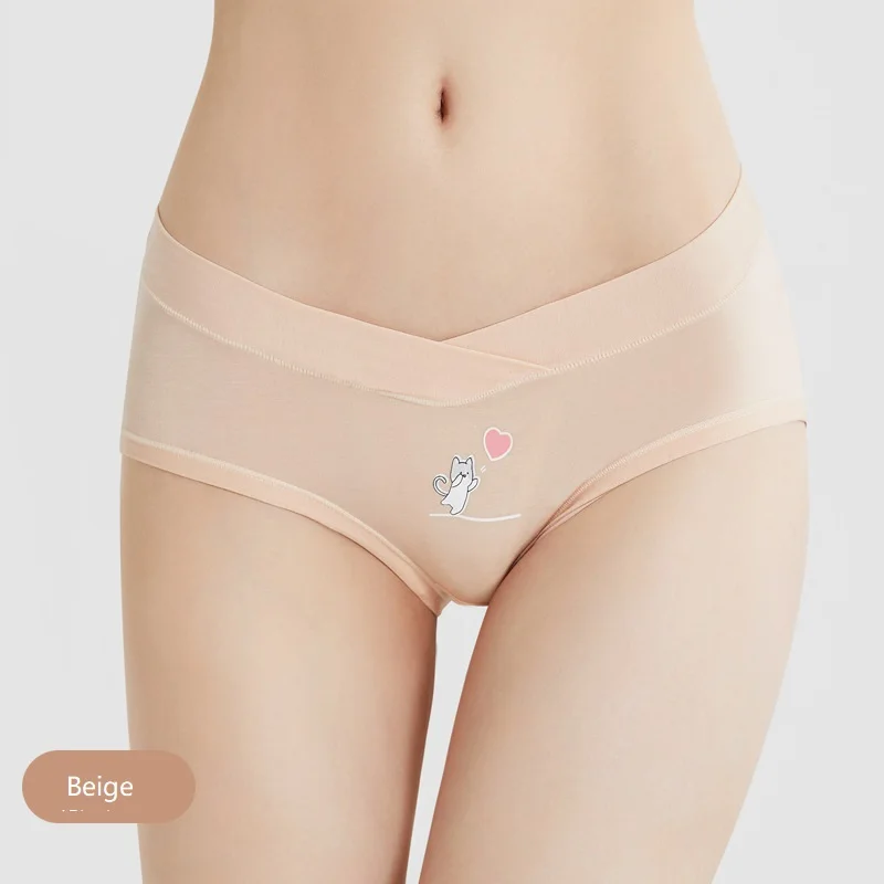 Summer Cute Cartoon Cat Ladies Underwear Large Low Waist Maternity Briefs Plus Size Shorts Pink Panties for Pregnant Women