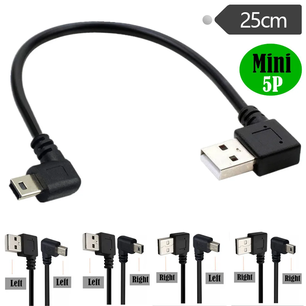 더블 90도 직각 미니 USB 5핀 T 포트 짧은 USB 2.0 케이블 타입 A 남성에서 미니 B 고속 충전 데이터 케이블 미니USB