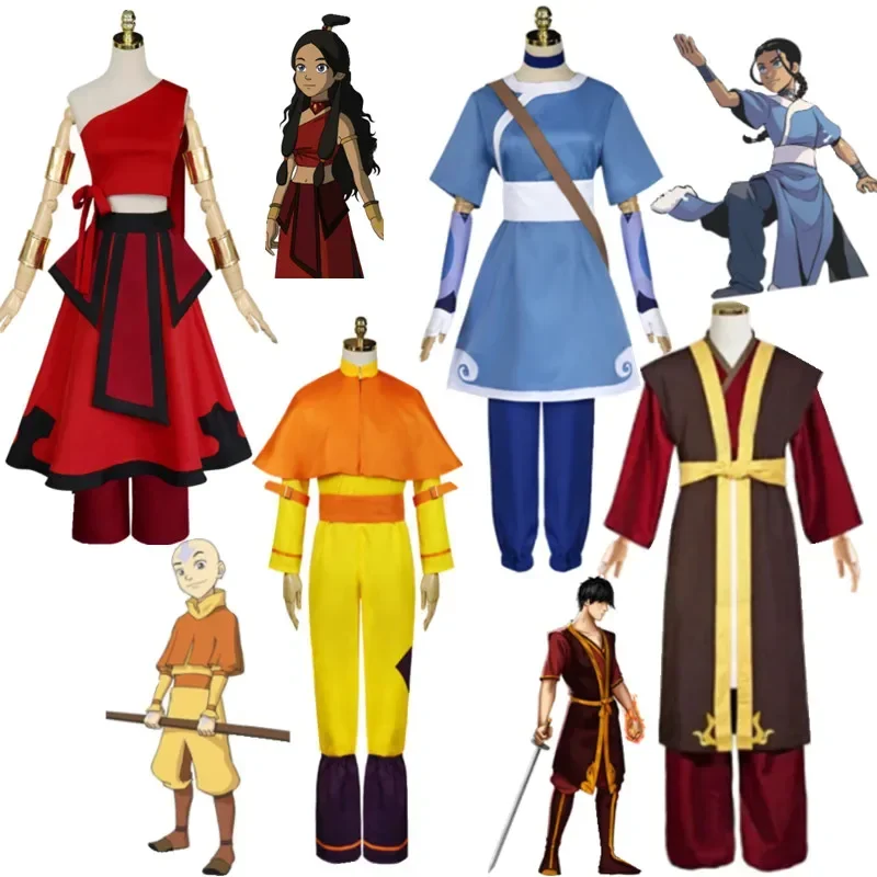 

Anime Avatar The Last Airbender Katara Fire Nation Aang Cosplay Costume Adult Women Halloween Carnival High Quality Clothes