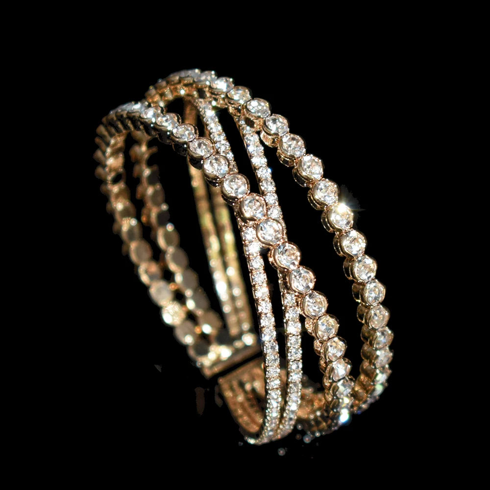 Fashion Full Handmade Rhinestone Bracelet Geometric Open Bracelet Ladies Bracelet Bridal Bracelet Wedding Jewelry Gift 2