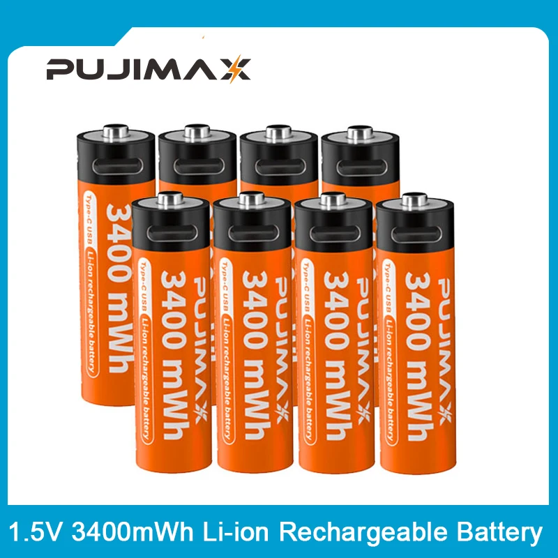 

PUJIMAX Type C AA 1.5V 3400mWh Rechargeable Li-ion Battery High Capacity Constant Voltage Output Cable Charging For Toys