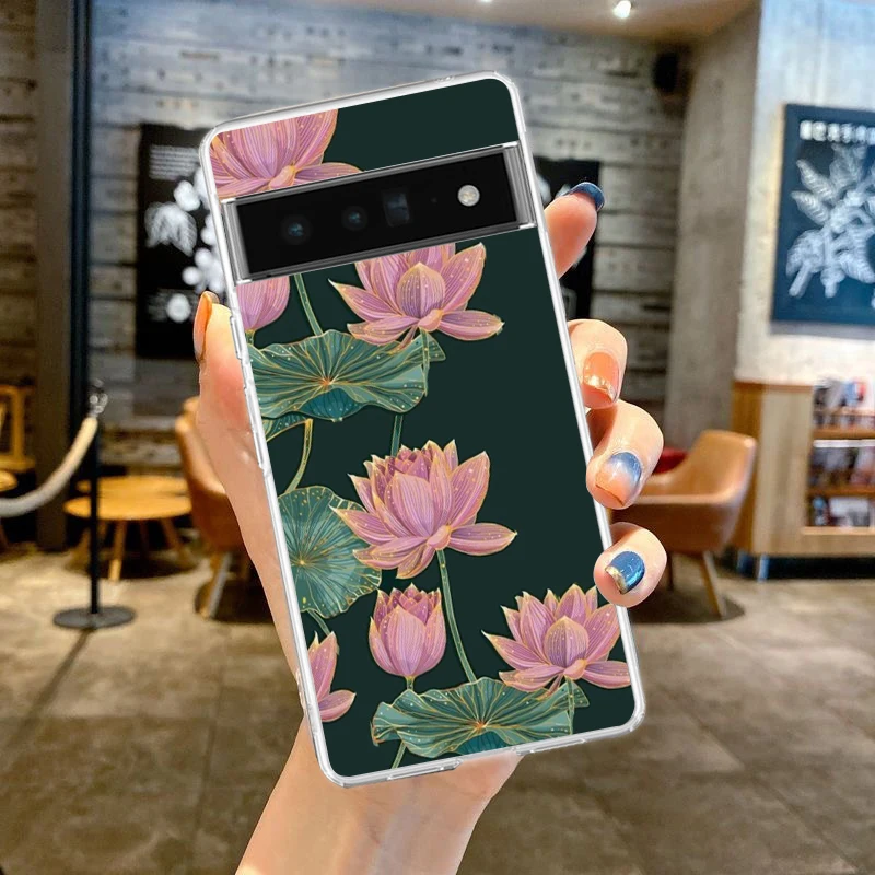 Clear Soft TPU Phone Case with Lotus Pattern
