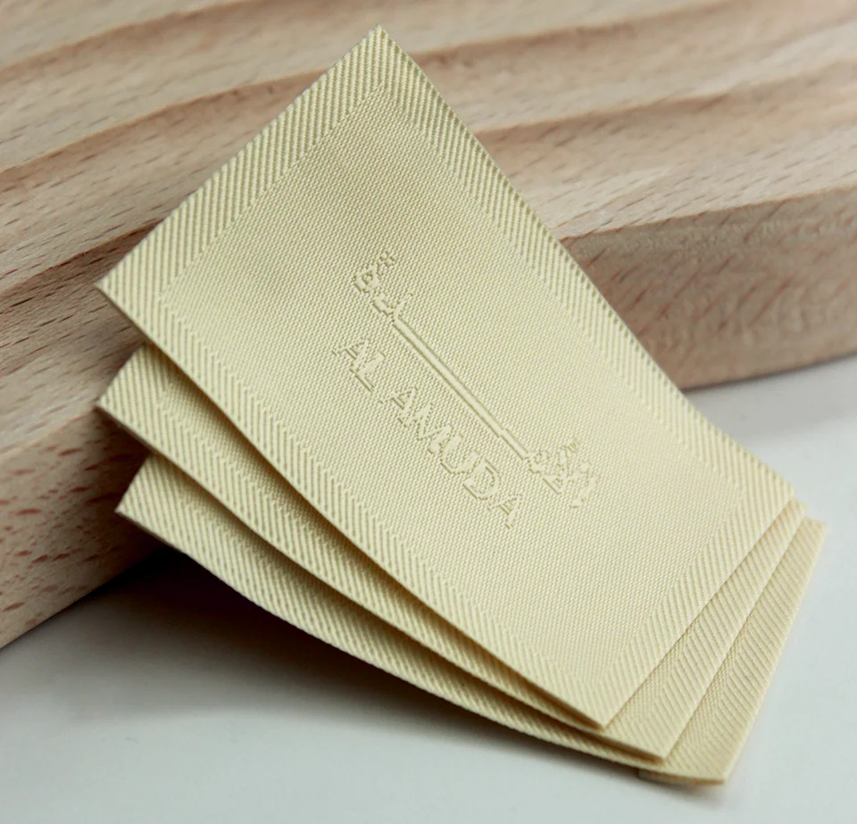 High Density Woven Label Customized Brand LOGO End Folded Embroidery Clothing Tags Twill Edge Garment Accessories