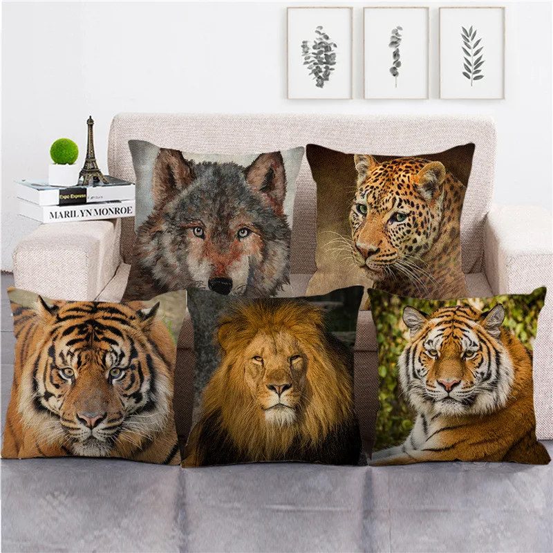 

Tiger Head Printed Cushion Cover 45x45xm Pillows Decorative Tropical Animals Pillow Home Decor Pillowcase