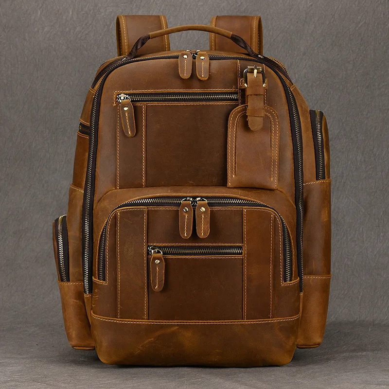 Hot Multifunction Fashion Men Backpack Vintage Leather Backpack Leather School Bag Neutral Large Travel Backpack Daypack Men 2