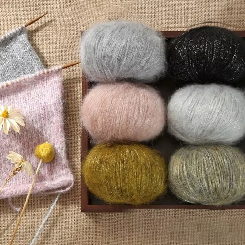 2Pcs 25g Mohair Yarn Soft Hand Knitting Thread Wool Yarn For Knitting Scarf Shawl Sweater Crochet Threads DIY Material Supplies