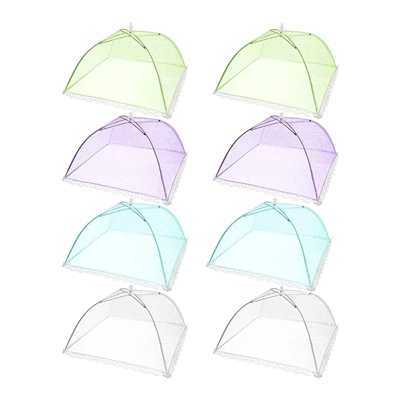 

8 Pack -Up Mesh Screen Tent Umbrella Colored Food Cover Net Fit For Outdoors,Parties Picnics, Reusable And Collapsible