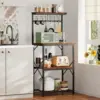 Kitchen Bakers Rack with Hutch, Coffee Bar Station 4 Tiers, Microwave Oven Stand with 6 S Hooks and Pegboard, Kitchen Microwave 2