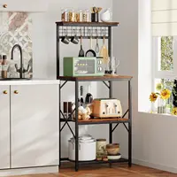 Kitchen Bakers Rack with Hutch, Coffee Bar Station 4 Tiers, Microwave Oven Stand with 6 S Hooks and Pegboard, Kitchen Microwave 2
