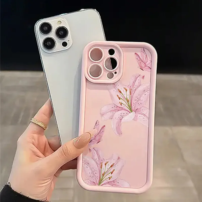 Pink Peach Blossom Pattern Shockproof Silicone Phone Case Cover