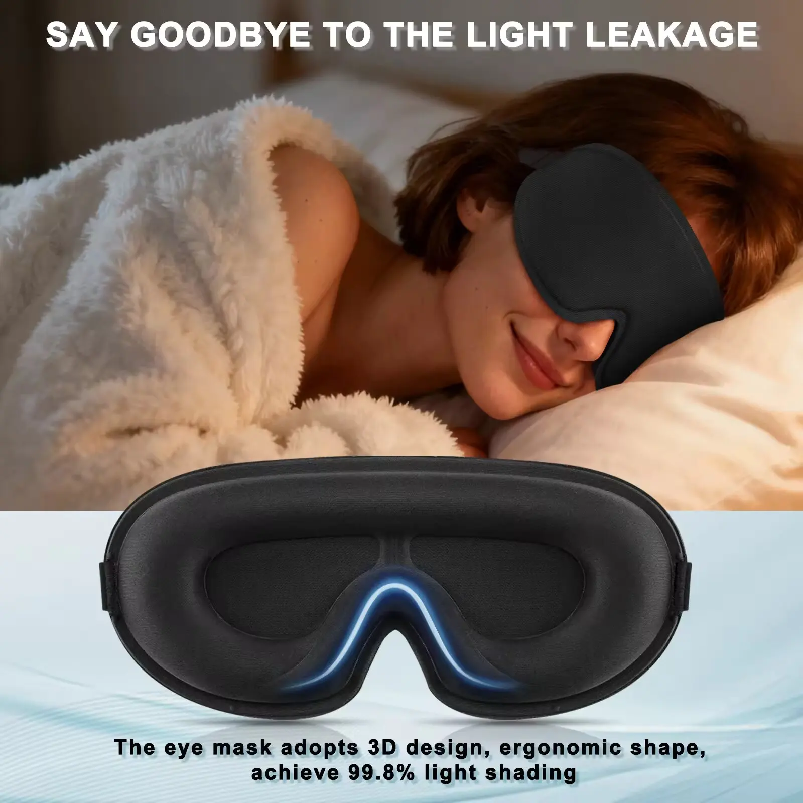 Luxurious 3D Blackout Sleep Mask – Ultra-Soft, Breathable & Adjustable for Ultimate Comfort