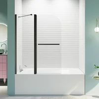 43 in. W * 58 in. H Frameless Folding Shower Doors for Bathtub, 1/4" (6mm) Thick SGCC Tempered Glass Door, Bathroom Pivot Tub 1