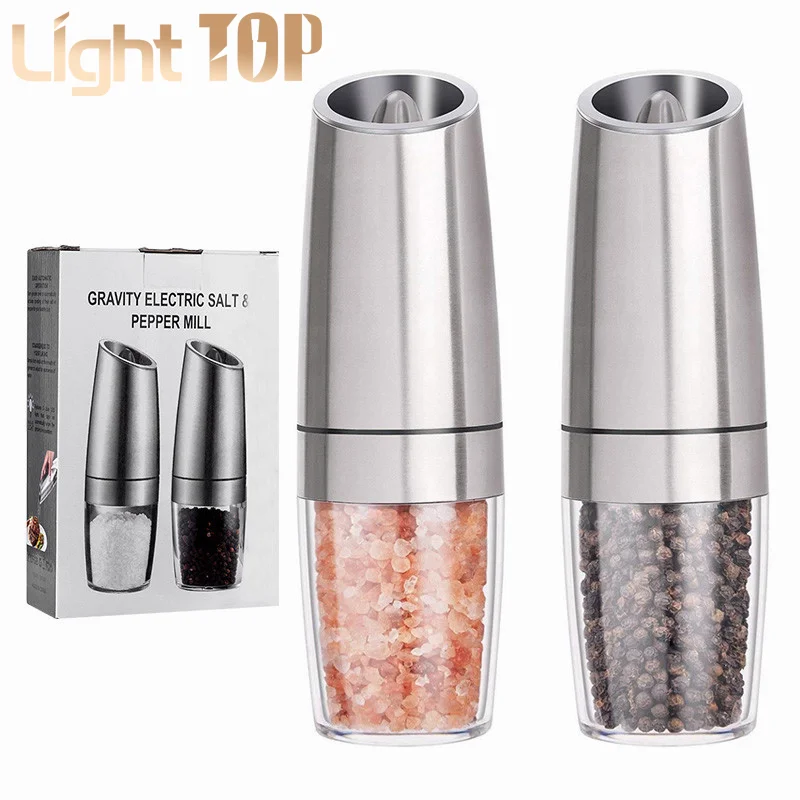 Gravity Electric Salt Pepper Grinder Set Automatic Salt and Pepper Mill  Grinders With LED Light Stainless Steel Operated Grinder - AliExpress