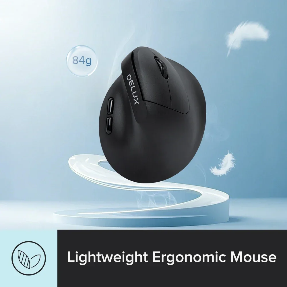 Delux M618 Air Ergonomic Wireless Mouse Lightweight Vertical Mice Rechargeable Silent Click DPI Adjustable for Small Medium Hand